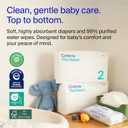 Coterie Baby Wipes + Diapers Kit, Size 1 (99 Count) & Size 2 Diapers (186 Count), 4 Pack (224) Baby Wipes with 99% Water, Plant Based Materials, Hypoallergenic for Sensitive Skin