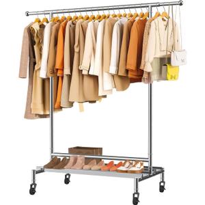 mahumahu Clothes Rack, 480LBS Clothing Rack with Wheels & Shelf, Rolling Racks for Hanging Clothes Portable Adjustable Garment Racks