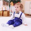 Booulfi Baby Boy Toddler Suits Boys Formal Clothes Bowtie Shift Suspenders Gentleman Outfit Boy Clothes 3 Months-3T (White)