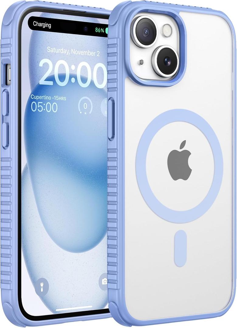 SUCGLES for iPhone 14 Plus Case with MagSafe [Ultra Strong Magnetic] [12FT Military Drop Protection] [Soft Non-Slip Grip] Translucent Matte Slim Thin Phone Cover 6.7" for Apple 14plus, Sierra Blue
