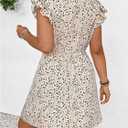 SOLY HUX Women's Plus Size Floral Mini Dress Boho Ruffle Button Down Deep V Neck Vacation Dresses (XL)