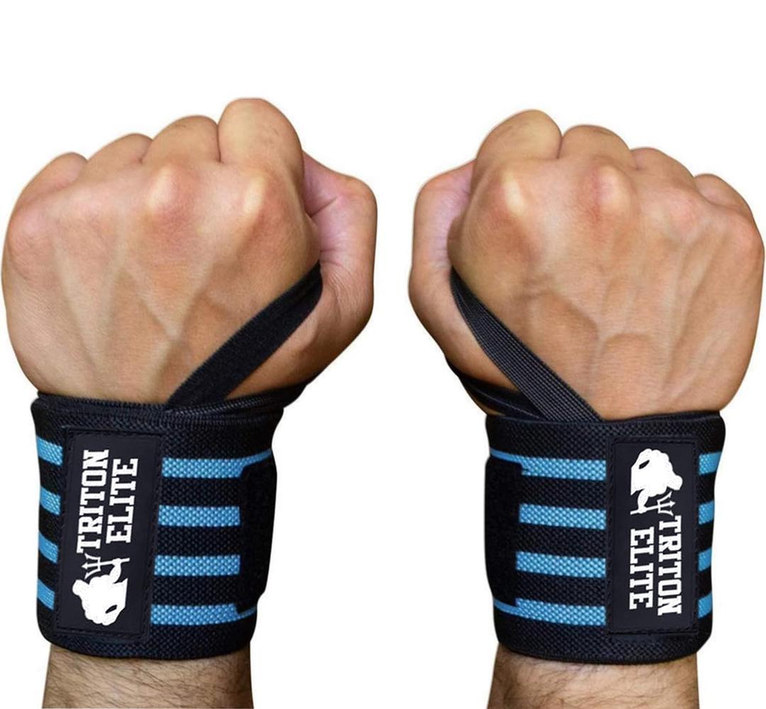 4 x 18" Wrist Wraps - Premium Grade Straps Featuring Ergonomic Thumb Loops - Best Wrist Support Braces for Powerlifting, Bodybuilding, and Strength Training (Blue)