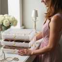 Jewelry Box For women, 3 Layer Large Jewelry Organizer With Acrylic, Multi-Function Storage Box, Accessory Holder With 3 Drawers, For Earrings Necklace Ring Bracelet