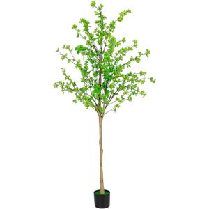 Artificial Black Olive Tree, 6FT Tall Faux Tree with Natural Trunk, for Indoor Home Decor, Large Fake Potted Plant for Office, Living Room, Bedroom Dcor