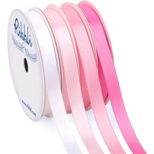 Ribbli Pink Satin Ribbon 3/8 Inch x 4 Rolls Total 40 Yards- White Pink Ribbon for Gift Wrapping Craft Wedding Decoration