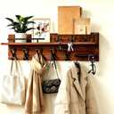 Wall Mount Wooden Coat Rack with Shelf, Entryway Key Hook Rack for Hallway