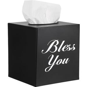 Sumnacon Tissue Box Cover Square, Bless You Tissue Holders, Decorative Tissue Box Holder Open Bottom, Cube Metal Tissue Cover for Bathroom, Bedroom, Living Room, Office, Tabletop, Gift Option, Black