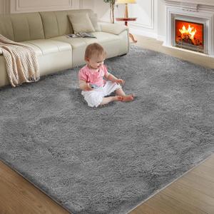 5X8 Ultra Soft Rug for Living Room, 5X8 Fluffy Shag Area Rug for Bedroom, Modern Shaggy Carpets Fuzzy Rug for Teens Dorm Nursery Home Decor Aesthetic, Upgrade Anti-Skid Durable, Grey