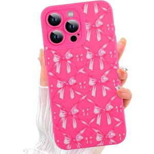 ZIYE for iPhone 14 Pro Max Case Hot Pink Bows Pattern Phone Case with Camera Protection,Soft TPU Silicone Rubber Protective Cover Cute Design Cases Compatible with iPhone 14 Pro Max 6.7 Inch