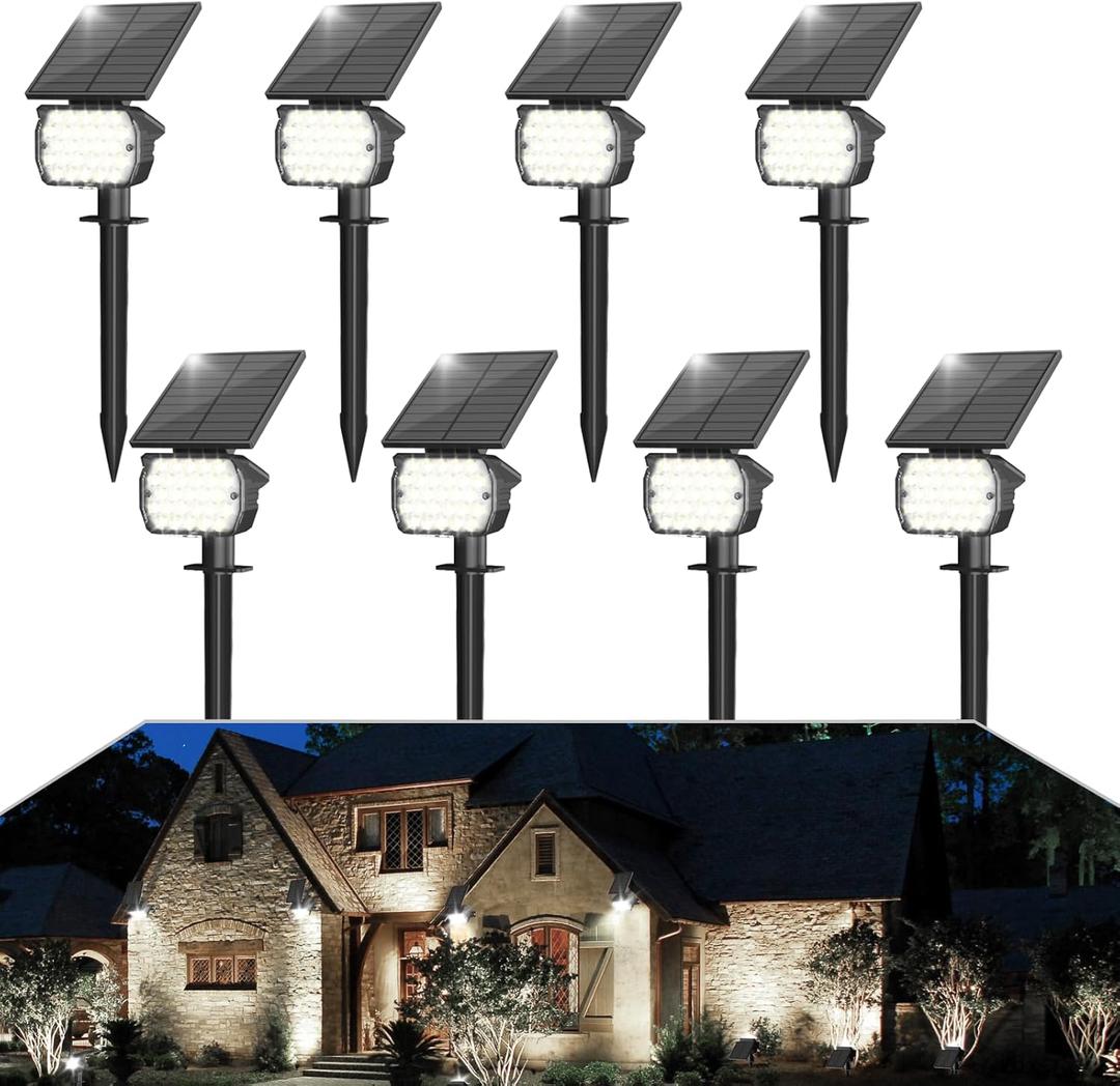VOLISUN Solar Spotlight Outdoor, IP67 Waterproof Solar Landscape Spot LightsUplights for Yard Garden Pathway - 8 Pack (Cool White) 27 LED 3 Lighting Modes