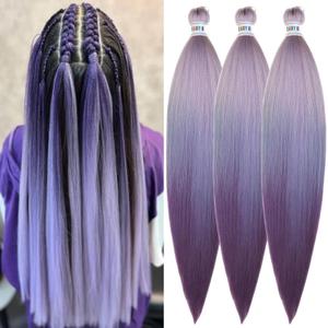 Purple Ombre Braiding Hair Pre Stretched Flame Retardant Fiber Yaki Ez Braid Colored Braiding Hair Extensions 52inch Pre stretched Braid 3X
