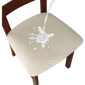 Genina Waterproof Seat Covers for Dining Room Chairs Covers Dining Chair seat Covers Kitchen Chair Covers slipcovers (Beige, 6 Pcs)