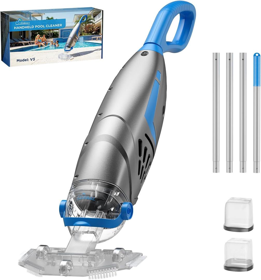 Cordless Pool Vacuum for Above Ground Pool, 2026 New 26.5 GPM High-Powerful Pebbles Suction IPX8, V3 Handheld Rechargeable Inground Pool Vacuum Cleaner Vacuum Head & 2 Filter Bags, 1H Runtime