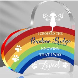 Newmetab Rainbow Bridge Dog Memorial Gifts for Loss of Dog Cat, 5.9“ Acrylic with LED Light/Picture Frame Keychain with Paw Prints/Sympathy Card Pet Sympathy Bereavement Gifts for Pet Lovers(Dog)