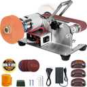 Mini Belt Sander, Electric Small Sander Knife Making Supplies, 7 Adjustable Speed Electric Knife Sharpener, Power Belt Grinder for Woodworking, Metal Working DIY (Flat Belt Sander)