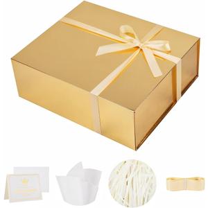 UoeRing 1 Extra Large Gold Gift Box 17x14.5x6 inch Luxury Gift Box for Presents with Magnetic Closure Lid Collapsible,Birthday,Christmas,Contains Card, Ribbon,Tissue Paper,Shredded Paper Filler, 1 count
