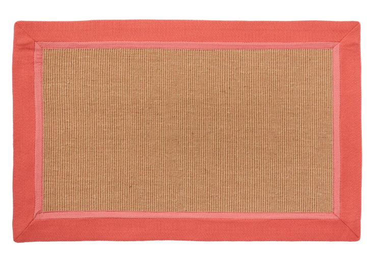 Natural Look Accent Rug Natural Boucle Weave With Red Banded Border 20x34 In