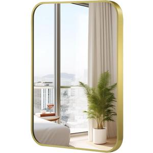 30x36 Inch Gold Mirror, Framed Rectangle Mirror with Rounded Corner, Brushed Brass Mirror, Gold Bathroom Mirror for Over Sink, Vanity, Living Room, Bedroom, Horizontal/Vertical
?