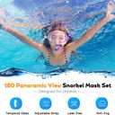 Seovediary Kids Snorkel Set, Anti-Fog Panoramic Tempered Glass Kids Snorkel mask, Anti-Leak Scuba Diving Mask with Mesh Bag, Dry Top Snorkeling Gear for Kids and Youth Age 4-16