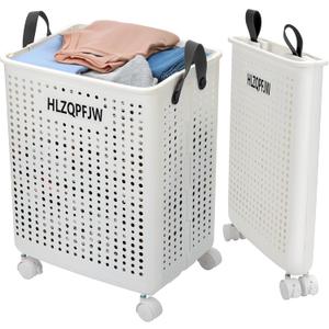 HLZQPFJW Collapsible Laundry Baskets Laundry Basket With Wheels Laundry Hamper With Wheels Dorm Laundry Hamper Laundry Basket Plastic 35 50 60 Liter, L Large Capacity White Large