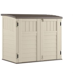 Suncast 34 Cu Ft Horizontal Resin Storage Shed - Outdoor Storage Shed with Floor Included, Lockable, Weatherproof, Fits Small to Medium Trash Cans, Generators, & Garden Tools, Vanilla Stoney