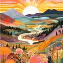 DUWQU 1 Piece Colorful Watercolor Mountain Canvas Wall Art Boho Floral Painting Picture Wall Decor Abstract Nature Landscape Poster Print Artwork for Living Room Bedroom Office 12x16 Inch Wood Frames