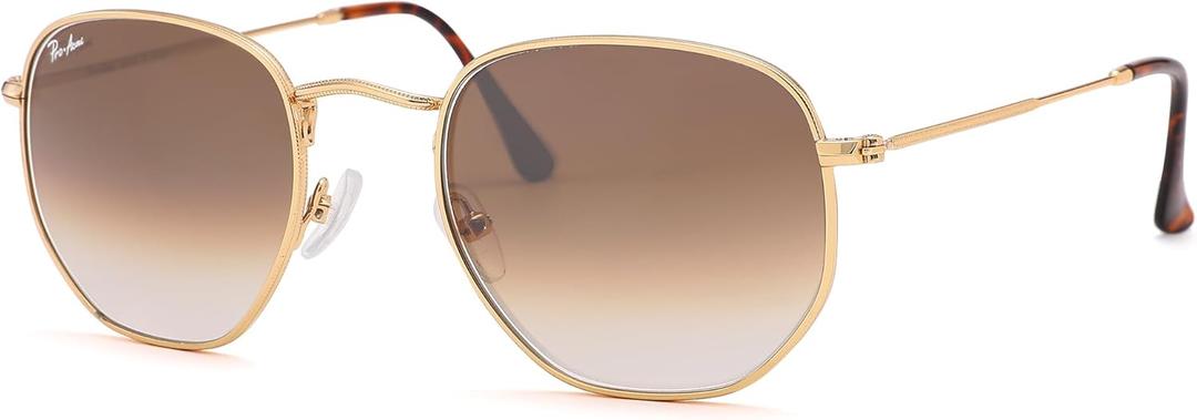 Pro Acme Small Square Sunglasses for Women Men 100% Real Glass Lens Hexagonal Frame (C10 | Gold | Gradient Brown)