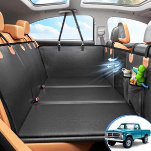 Back Seat Extender for Dogs, Hard Bottom Dog Car Seat Cover for Truck Back Seat, Dog Hammock for Car, Upgraded PU Leather Material, Larger Space, Holds 400lbs (XL, Black+Orange)