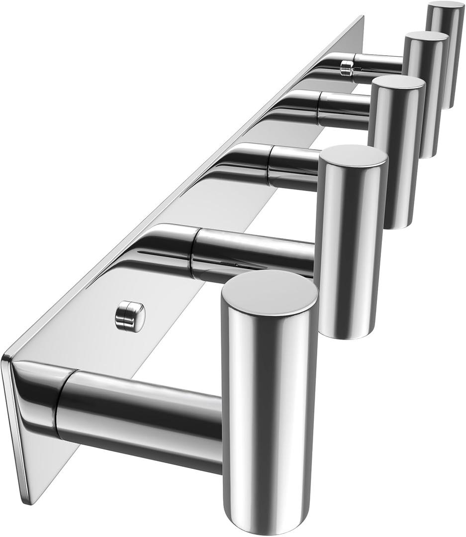 VAEHOLD Hat and Coat Wall Mount Rack - Hooks for Robes, Bags, Keys, and Towels - Bathroom Towel Hanger Organizer (Polished Chrome, T Shape 5 Hooks 1 Pack)