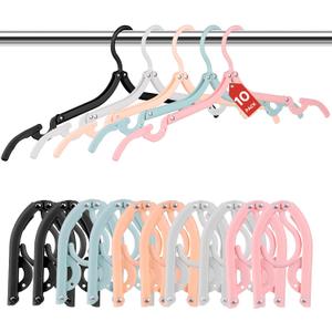 10 Pack Foldable Travel Hangers - Folding Hangers & Collapsible Hooks for Cruise/RV/Hotel/Dorm - Space-Saving Portable, Lightweight Compact Travel Essentials (Assorted Colors) (Black)