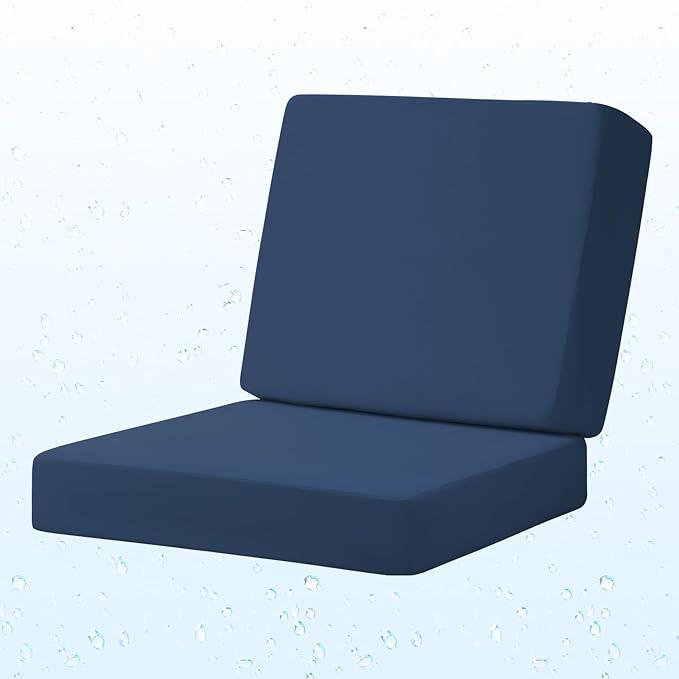 Outdoor Deep Seat Cushion Set, 22 x 22 Inch Waterproof and Fade Resistant Patio Furniture Cushion Backrest with Ties for Patio Garden Yard and Balcony (Blue, 22x22Inch)