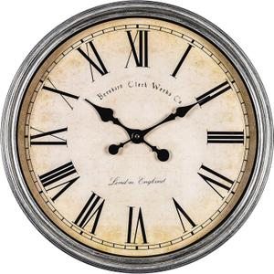 Bernhard Products Large Decorative Wall Clock 20 Inch Silent Non Ticking Battery Operated Quartz Vintage Stylish with Rustic Silver Rim for Home Living Room Dining Room Kitchen & Over Fireplace
