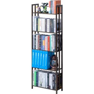 COPREE 5 Tier Bookshelf, Bamboo Space-Saving Tall Book Shelves,Walnut-Colored Freestanding Narrow Book Rack Organizer Shelving Unit Storage for Small Space, Living Room, Bedroom and Office