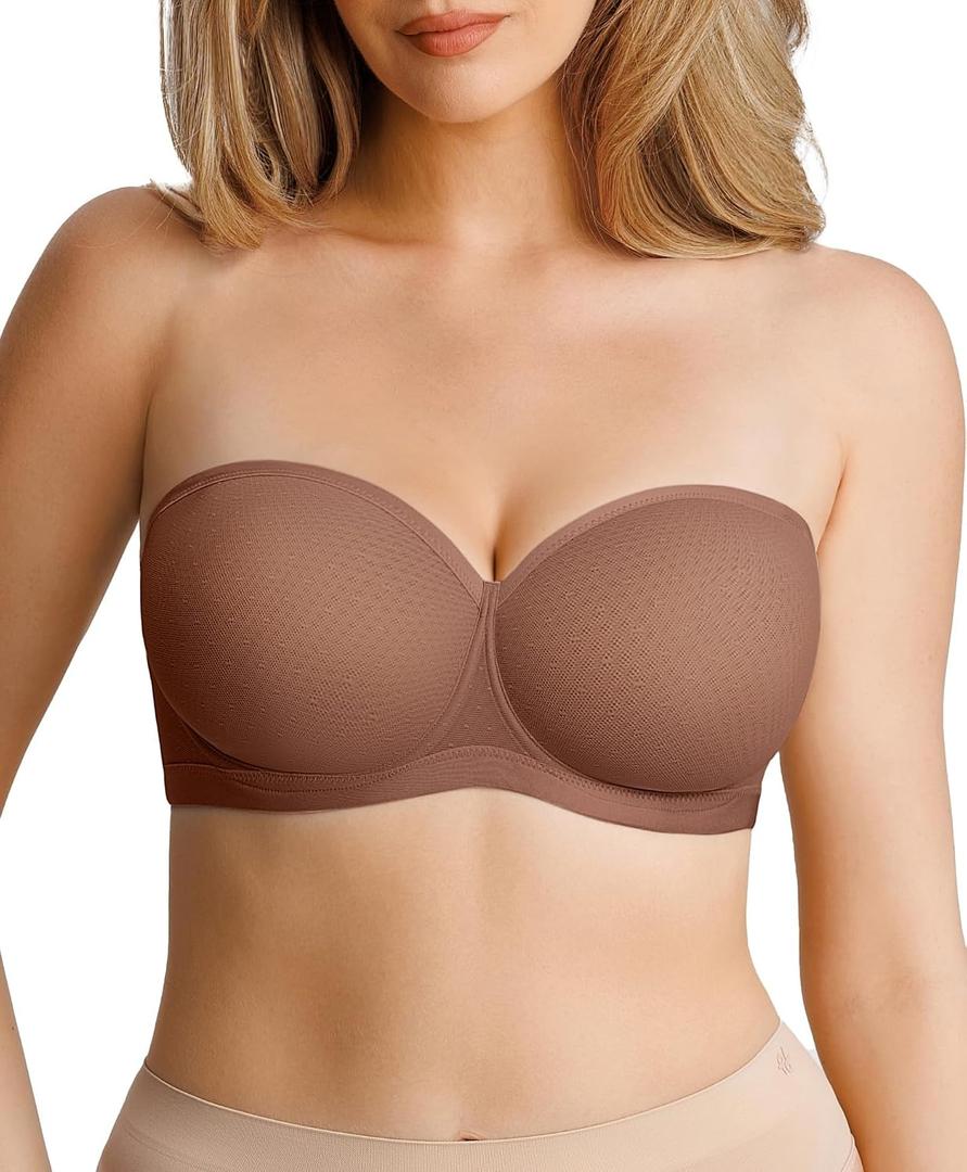 Popilush Sheer Mesh Strapless Bras for Women See Through Bra with Underwire (Brown) -36DDD
