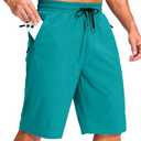 G Gradual Men's 11" Board Shorts with 3 Zipper Pockets Long Swim Trunks Quick Dry Bathing Suit Swimwear Beach Shorts No Liner(Lake Green,2XL)