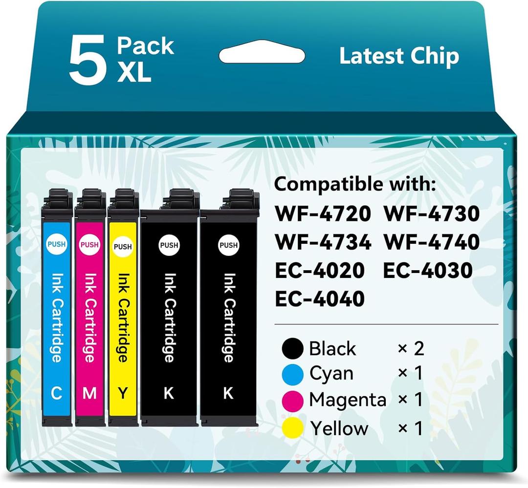 Remanufactured Ink Cartridges for Epson 802XL Ink Cartridges Combo Pack for T802 T802XL for Epson Workforce Pro WF-4740 WF-4720 WF-4734 WF-4730 EC-4020 EC-4030 EC-4040 Printer (5 Pack) (2 Black, 1 Cyan,1 Magenta,1 Yellow)