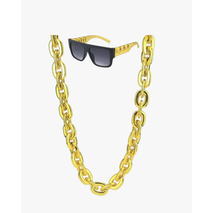 40inch/101cm Big Chunky Fake Gold Chain with Twist Leg Punk Sunglasses, Hip Hop Rapper Costume Plastic Jewelry Necklace, 2Pack 80s 90s Party Costume Accessory for Men Women