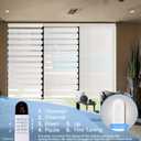 Motorized Zebra Blinds with Remote, Smart Dual Layer Automatic Shades with Privacy Light Control, Cordless Electric Blackout Blind for Indoor Windows, White, 27" W x 72" H