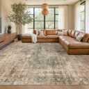 Vintage Distressed Medallion Rugs for Living Room - 9x12 Green and Brown Large Washable Rug for Bedroom, Dining Table, Ultra-Thin, Soft, Non Slip, Lightweighted Print Carpet