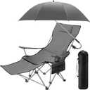Yuntau Camping Chair with Umbrella Reclining Chair with Foot Rest with Universal Clamp UPF 50+ 360 Degree Adjustable Umbrella Portable Lightweight Foldable for Outdoor