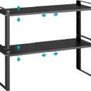 2 Pack Expandable Cabinet Organizer Shelves, 88lbs High Weight Capacity, Stackable Heavy-Duty Metal Storage Rack, Adjustable Cabinet Shelf for Kitchen, Pantry, Cupboard, Under Sink, Black