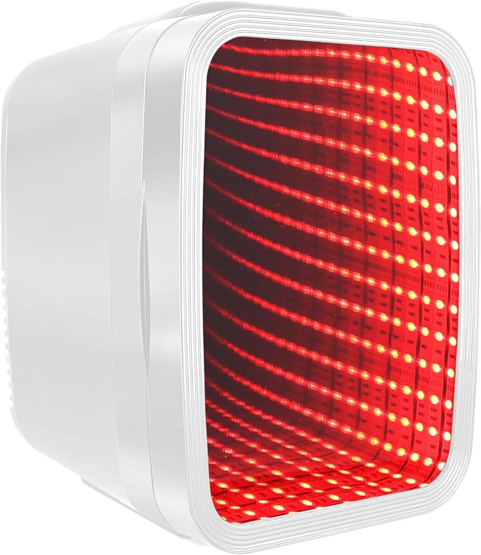 FANSEXPERT Mini Fridge, 4 Liter/6 Cans Small Refrigerator With Dimmable LED Light,AC/DC Portable Mini Cooler and Warmer, Gaming Small Fridge for Bedroom,Office,Gaming Room and Car (White)