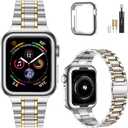 MioHHR Solid Stainless Steel Bands Compatible with Apple Watch 38mm 40mm 41mm, Metal Strap with Soft TPU Case for iWatch Bands Series 9 8 7 6 5 4 3 2 1 SE SE2 SE3 Women and Men, Silver/Gold