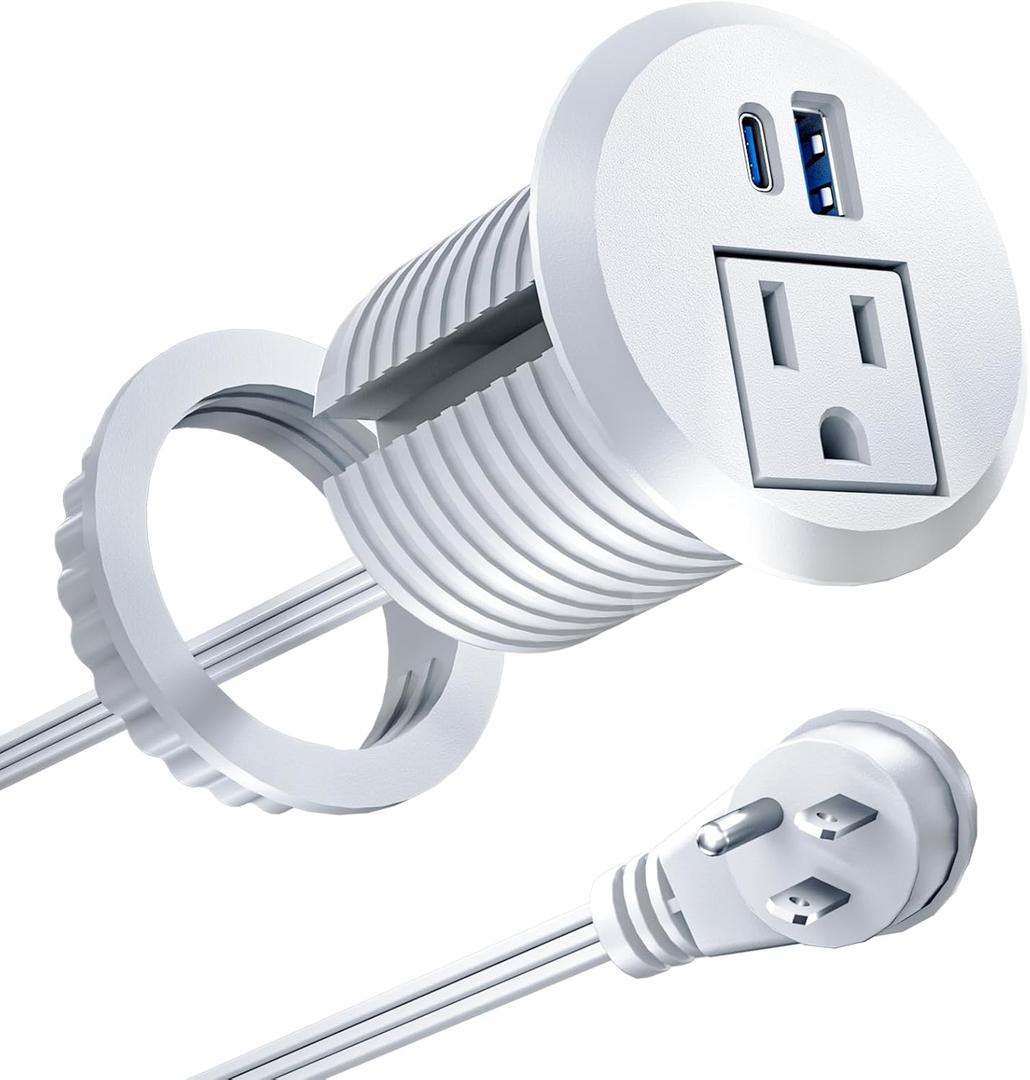 Recessed Power Grommet with 20W USB C Fast Charging, 2 inch Conference Recessed Outlet,Flush Mount for Desk,Office Tables,Furniture,6FT Cord, 45 Thin Flat Plug, White