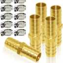 Joywayus 5/8" ID Hose Barb Hex Union Brass Fitting Water/Fuel/Air with 10 Stainless Steel Clamps (Pack of 5)