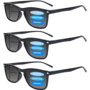 3 Pack Progressive Multifocal Reading Sunglasses for Women Men UV Protection Trifocal Sun Readers with Spring Hinge (Sun 3 Black,2.50)