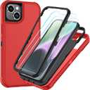 SunStory Compatible with iPhone 14 Plus Case with HD Screen Protector, 3-Layer Heavy Duty Full-Body Cover,3 in 1 Hybrid Protective Case for iPhone 14 Plus 6.7",Red
