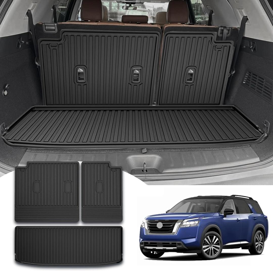 Cargo Mat & Backrest Mat Compatible with 2022-2026 Nissan Pathfinder Cargo Liner Trunk Mat TPE All Weather Back Seat Cover Protector 2024 Pathfinder Accessories (Trunk Liner + Backrest Mat)