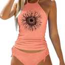 Womens Two-Piece Tankini Set Cow Skull with Leopard Print Sets Swimwear Tankini Top Sets Swimwear (S, B-orange)