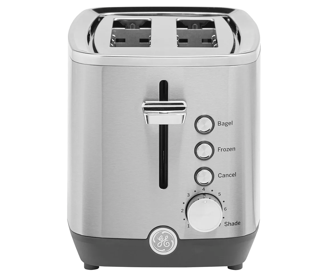 GE 2 Slice Stainless Steel Toaster, Extra Wide Slots for Toasting Bagels, Breads, Waffles & More, 7 Adjustable Shade Settings, Removable Crumb Tray, Countertop Kitchen Essentials, 850 Watts